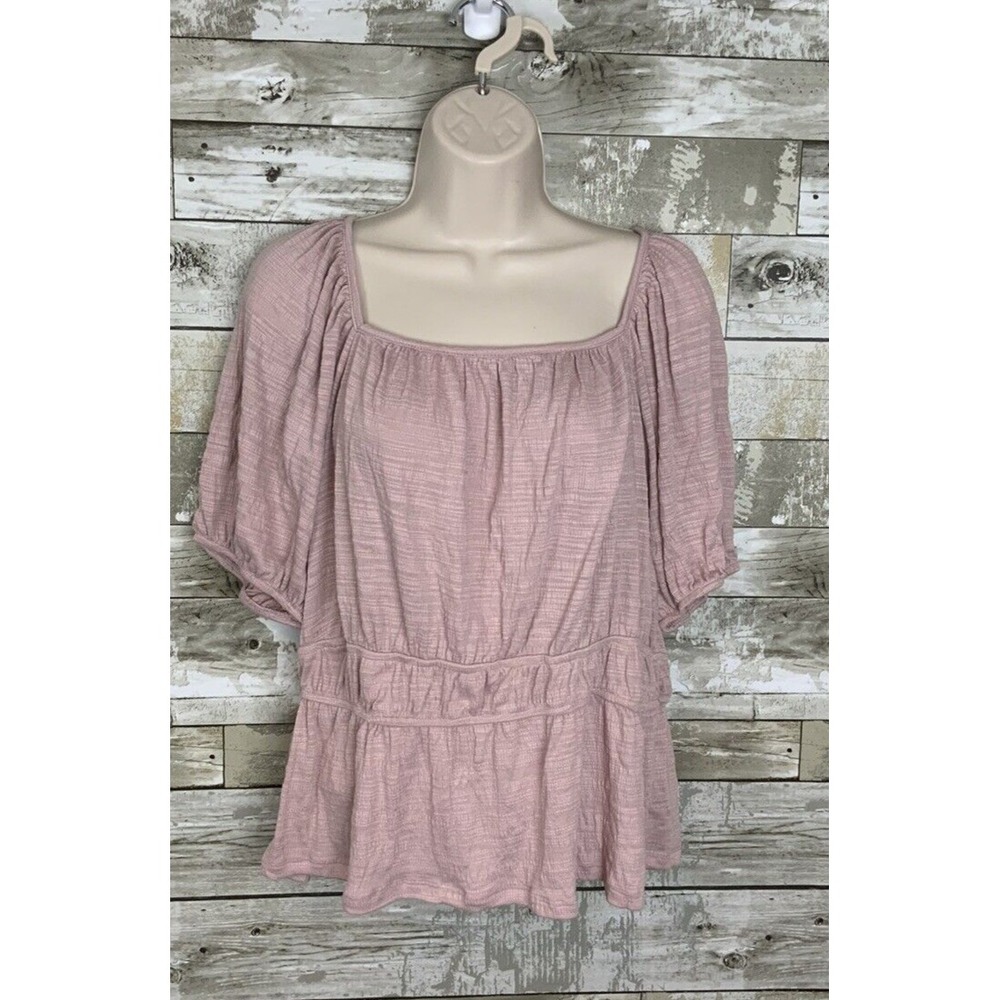 Knox Rose Womans Blouse Mauve Pink Ballon Half Sleeves Peasant Top Size L